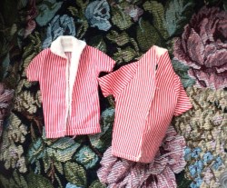 1960S KEN DOLL 2 RED WHITE STRIPE TERRY LINED JACKETS,1 LABEL
